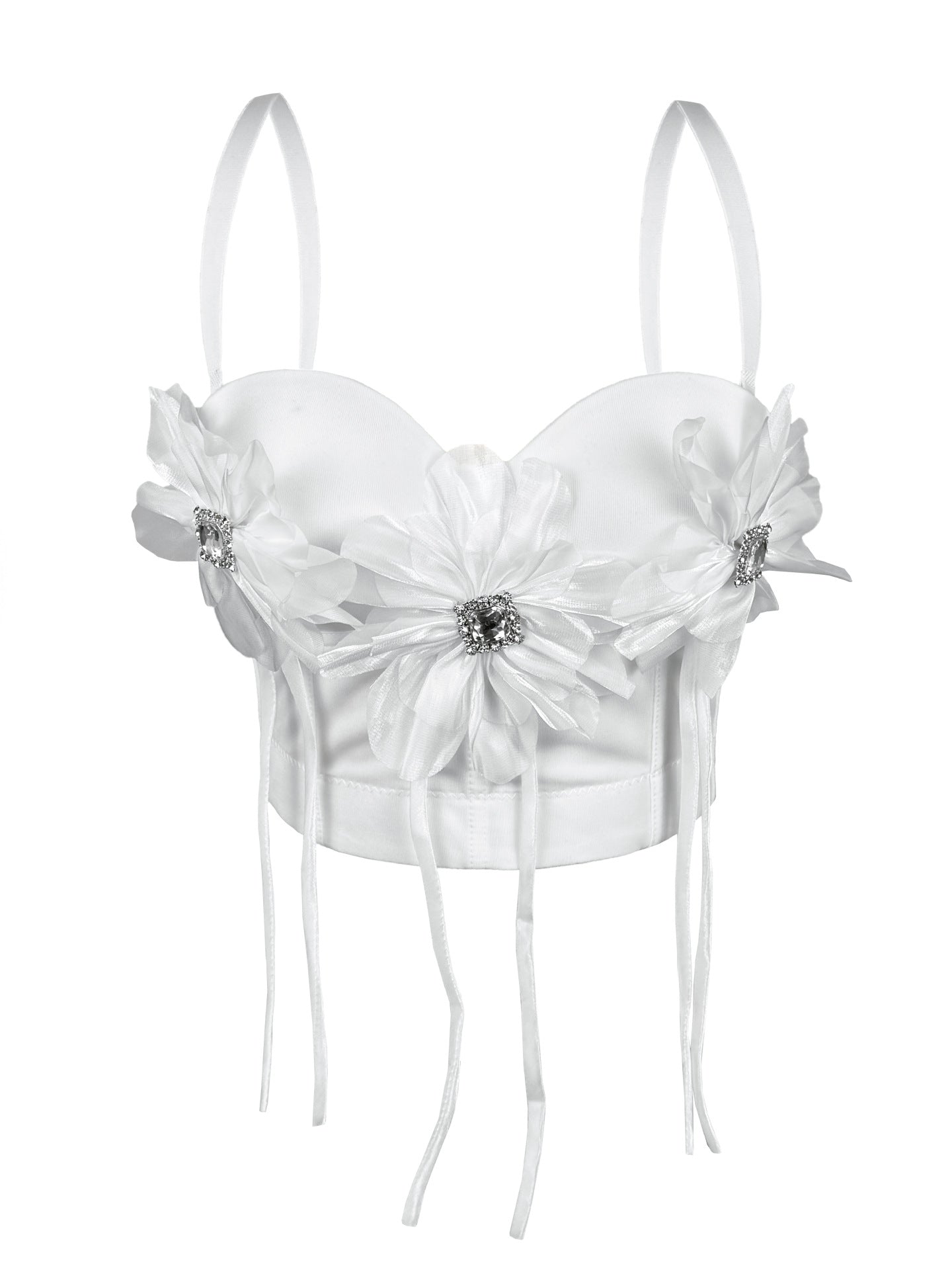 Handmade Floral Rhinestone Boning Corset Bra Slimming Slim Fit with Brassiere Pad Camisole Pure Want to Wear Boning Corset Top for Women