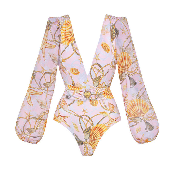 Swimsuit Hard Bag Shell Print Beach Vacation Swimsuit Set Women