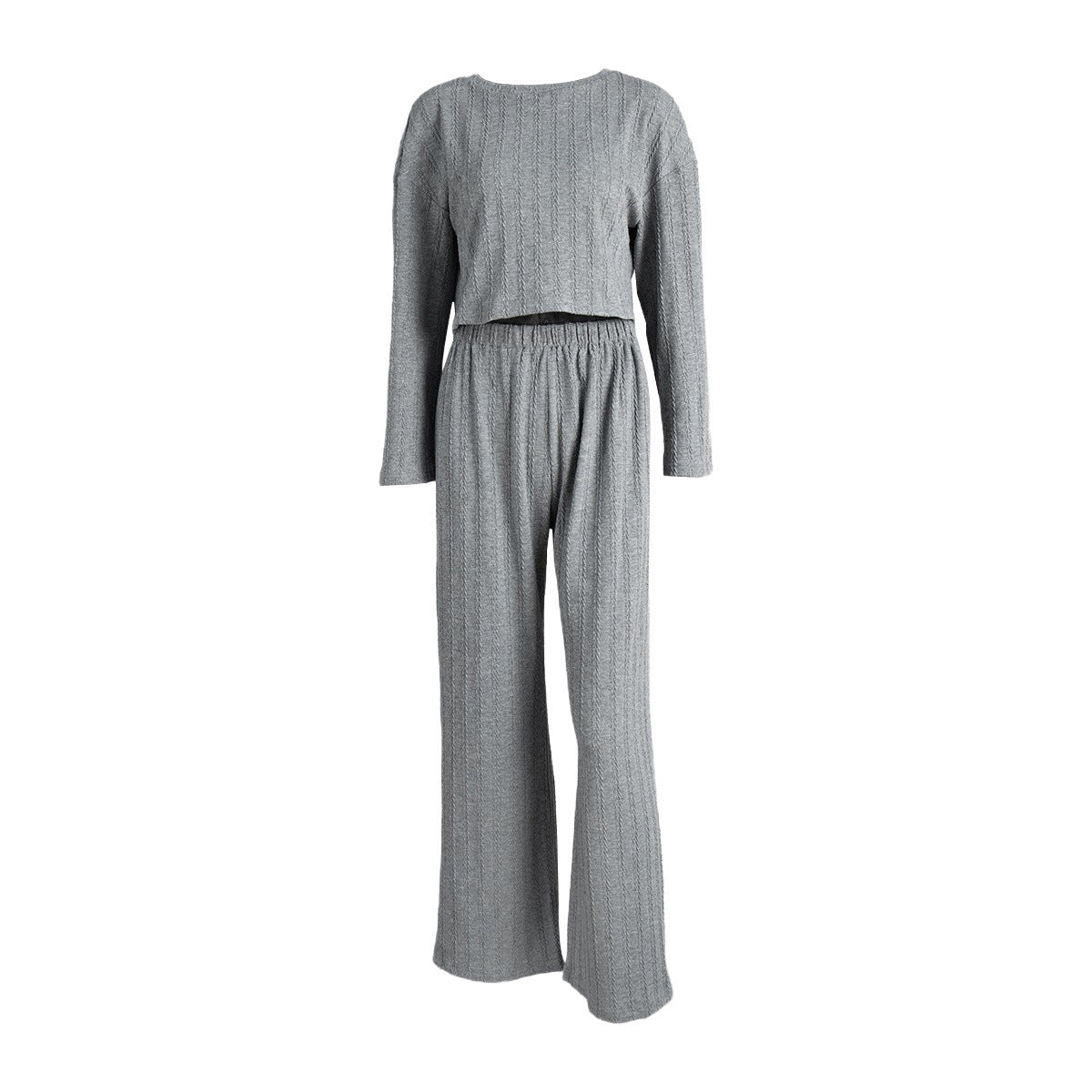 Gray Long Sleeve Trousers Pajamas Set Winter Wheat Jacquard Home Wear for Women