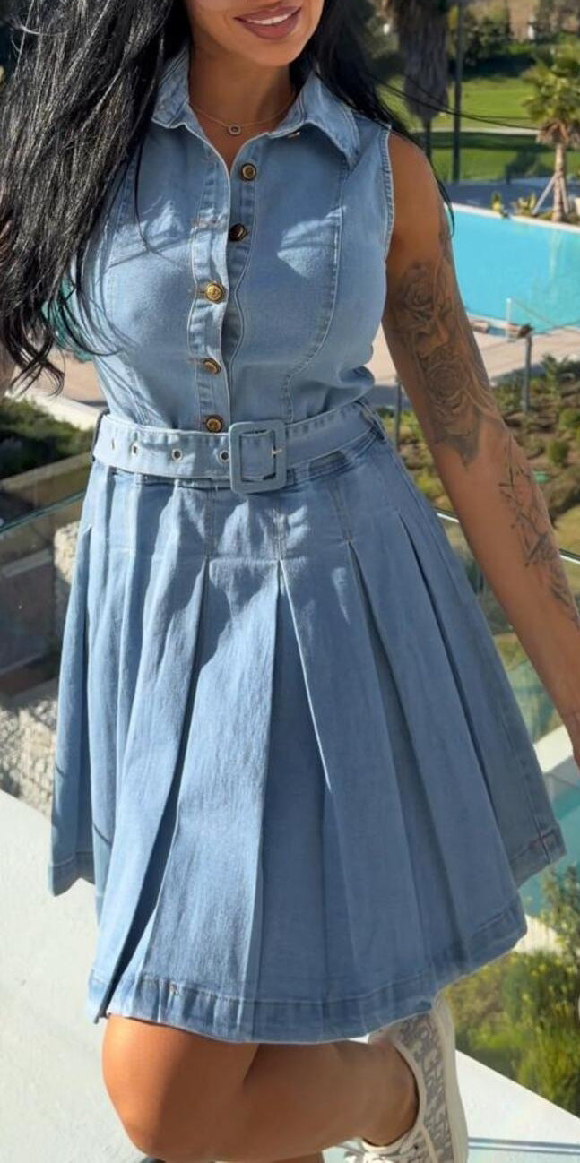 Sleeveless Denim Summer Casual Stylish Button Dress