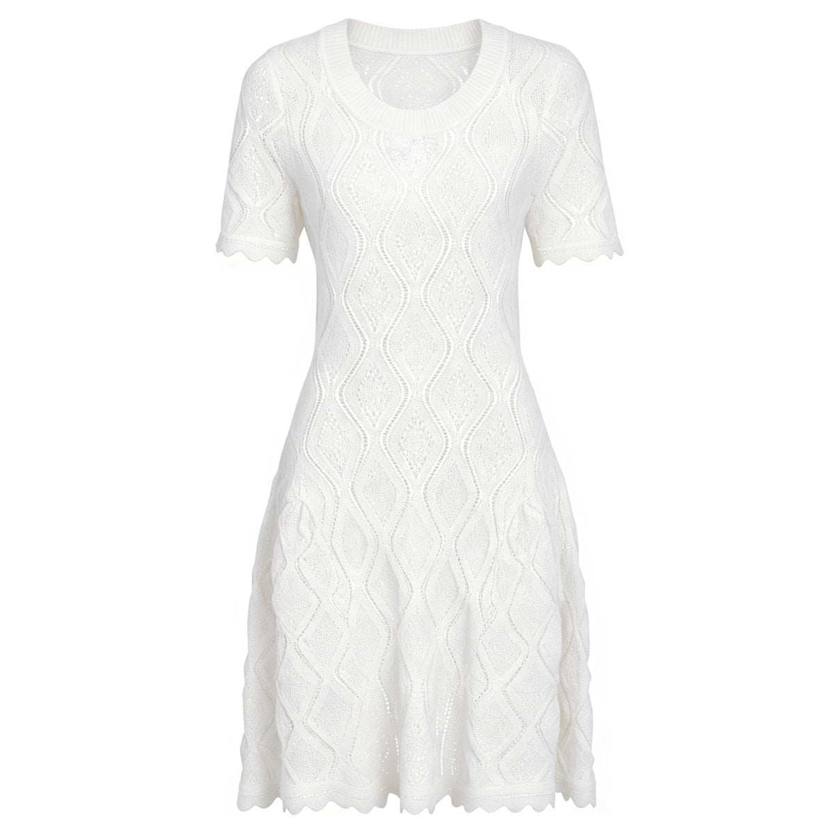 Summer Ladies Internet Popular Slim Fitting Slimming Short Sleeve Embroidered Hollow Out Cutout Dress Women