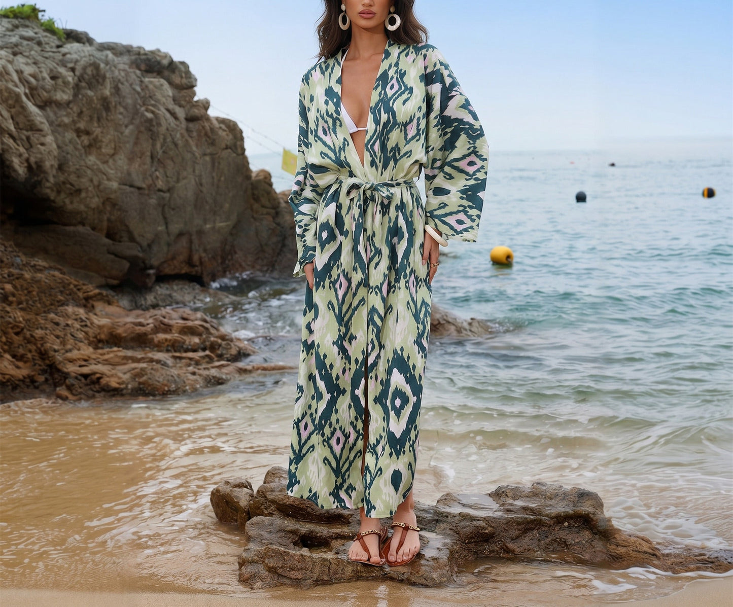 Beach Dress Women Casual Holiday Floral Print Pullover Bikini Swimsuit Blouse Sun Protective Clothing
