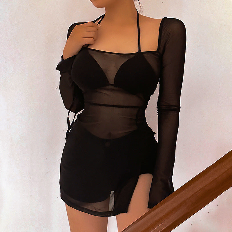 Summer Women Clothing Refreshing Slim Fit Square Collar Sexy Mesh See through Beach Cover Up Slim Fit Sexy