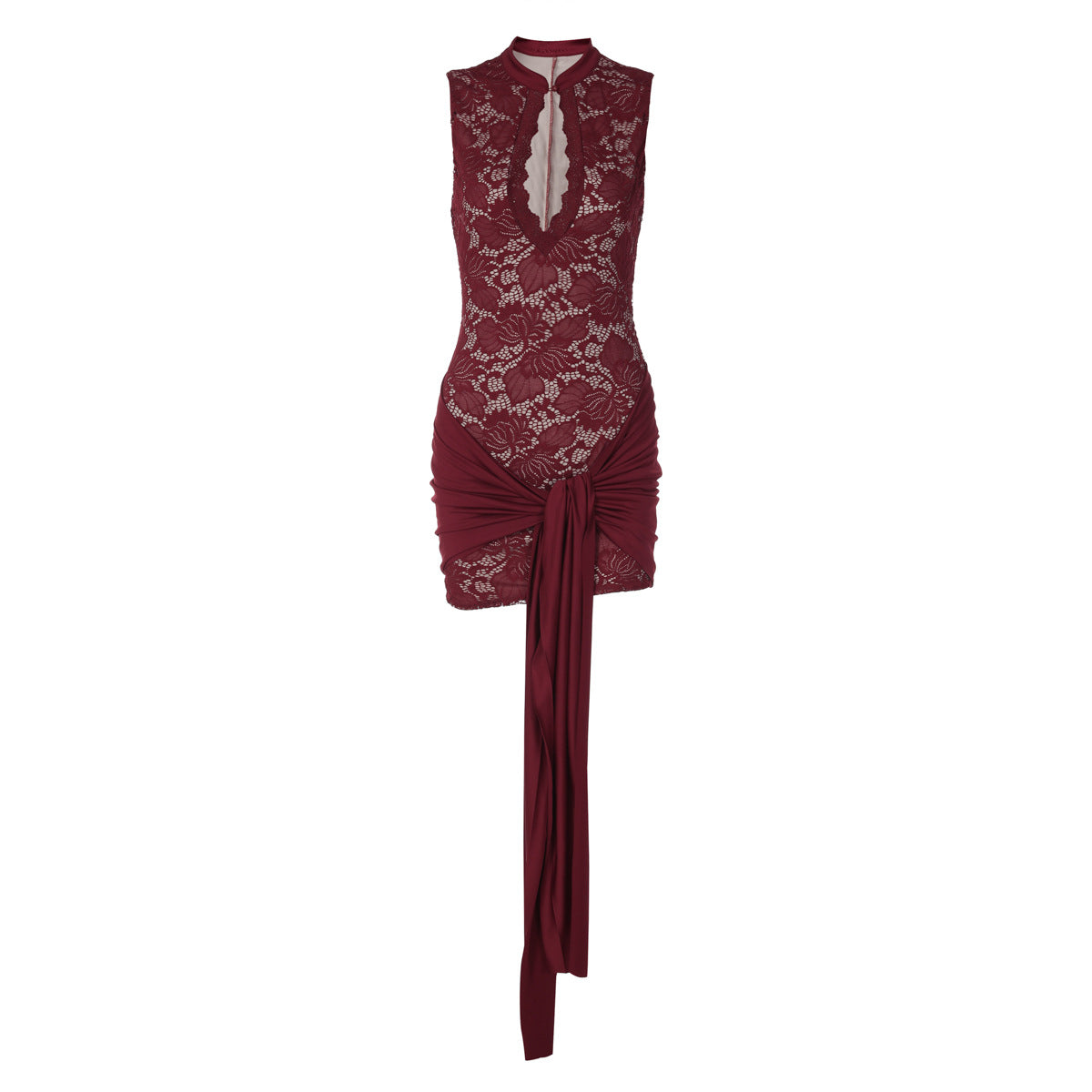 Women Clothing Lace Stitching Sleeveless Sexy Ribbon Slim Sheath Dress