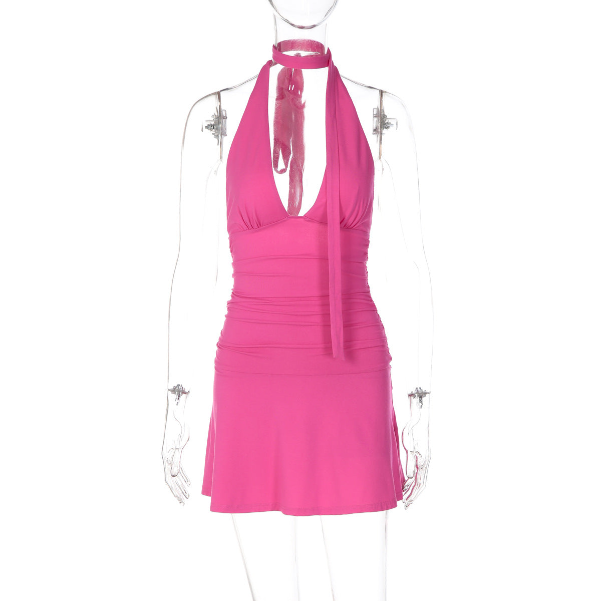 Arrival Sexy Deep V Plunge Hollow Out Cutout Backless Waist Tight Solid Color Sheath Halter Sexy Dress Women