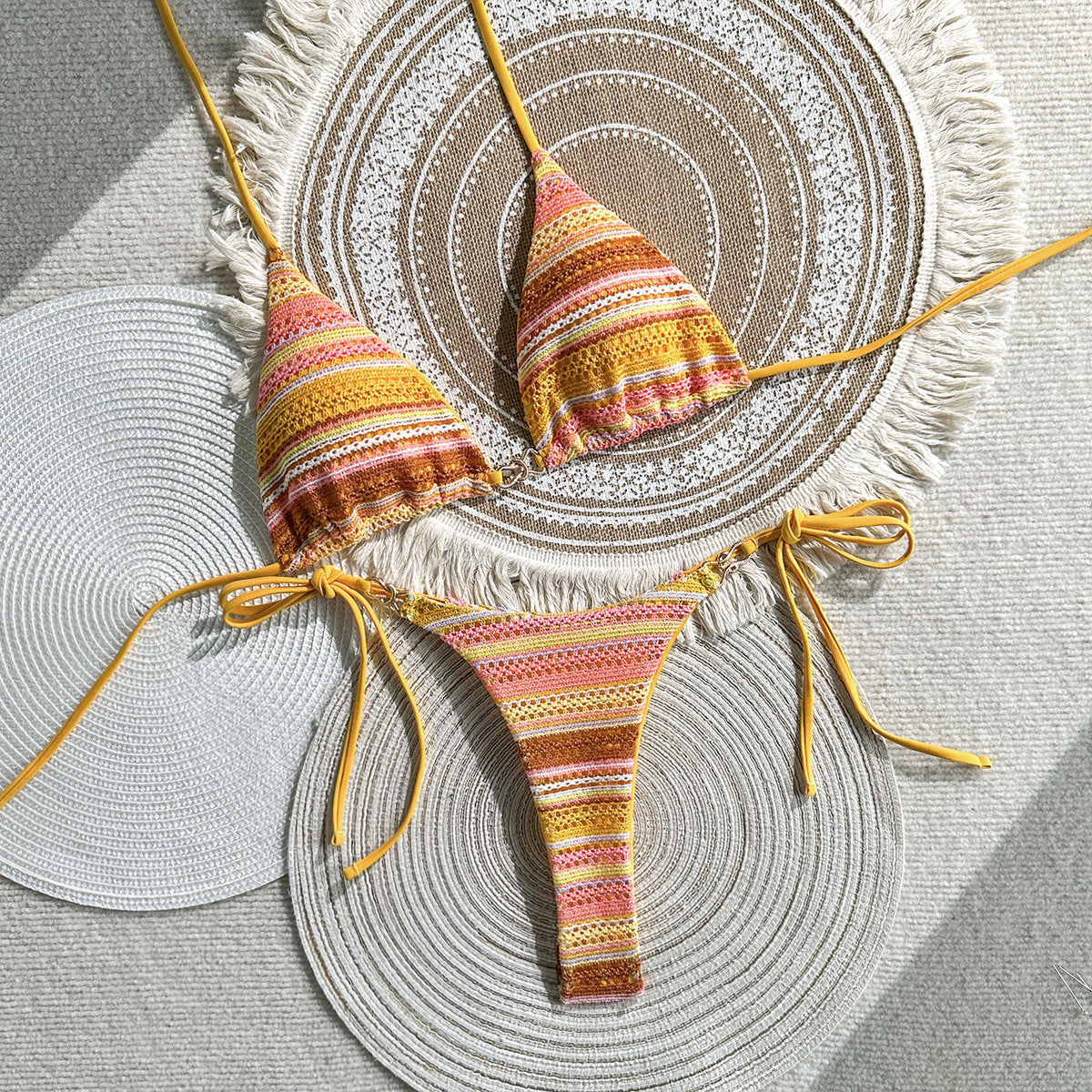 Striped Contrast Color Beach Vacation Split Swimsuit Sexy Bikini