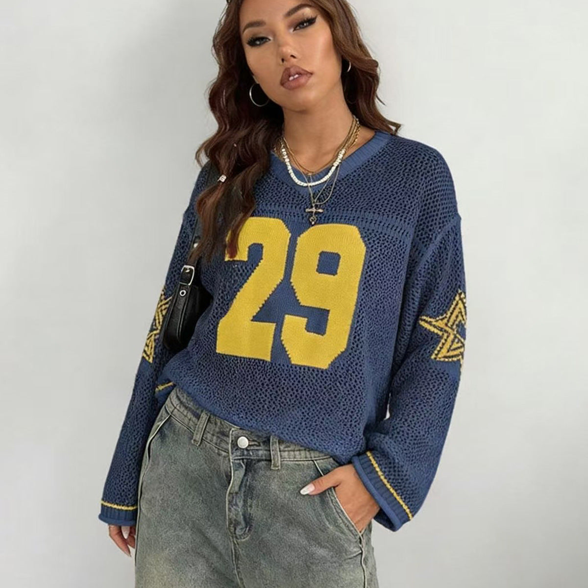 Knitted Hollow Out Cutout out See through Pullover Jersey Long Sleeve Beach Cover-up Sun Protection T shirt