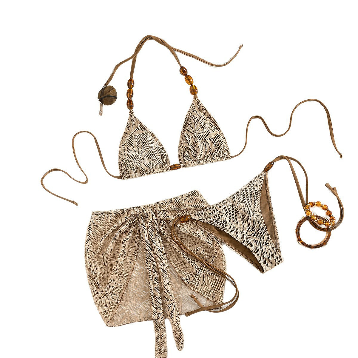 Swimsuit Sexy Three Piece Suit Solid Color Bikini Mesh Bikini Swimsuit