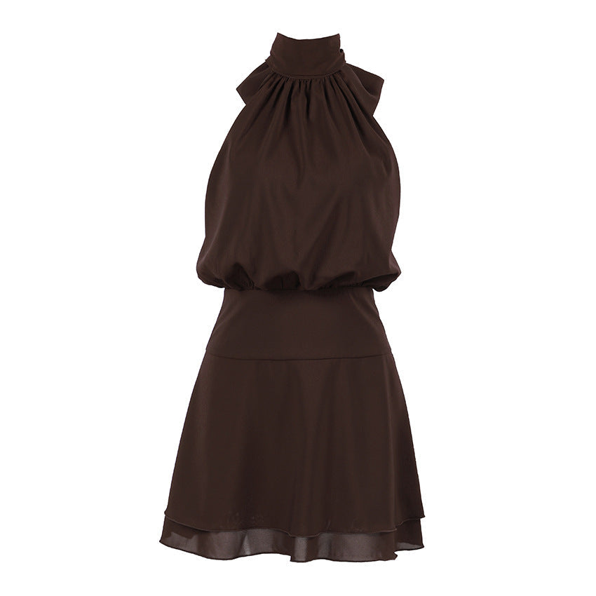 Halter Lace up Bow Vest Women Slim Elegant Short Dress