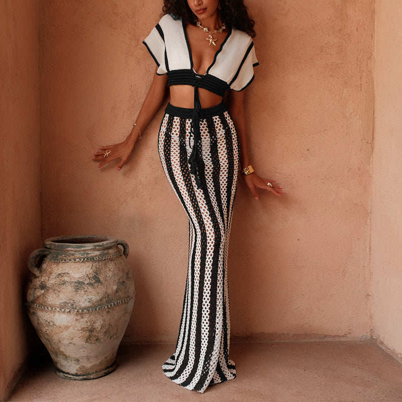 Arrival Knitted Tied Top Sexy Bikini Beach Cover up Skirt Two Piece Sets