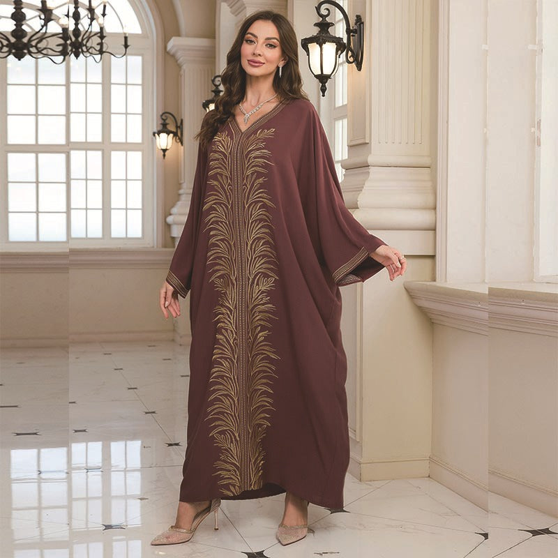 Rayon Embroidered Long Dress Beach Dress Women Sun-Protective Clothing Vacation Loose Beach Cover Up