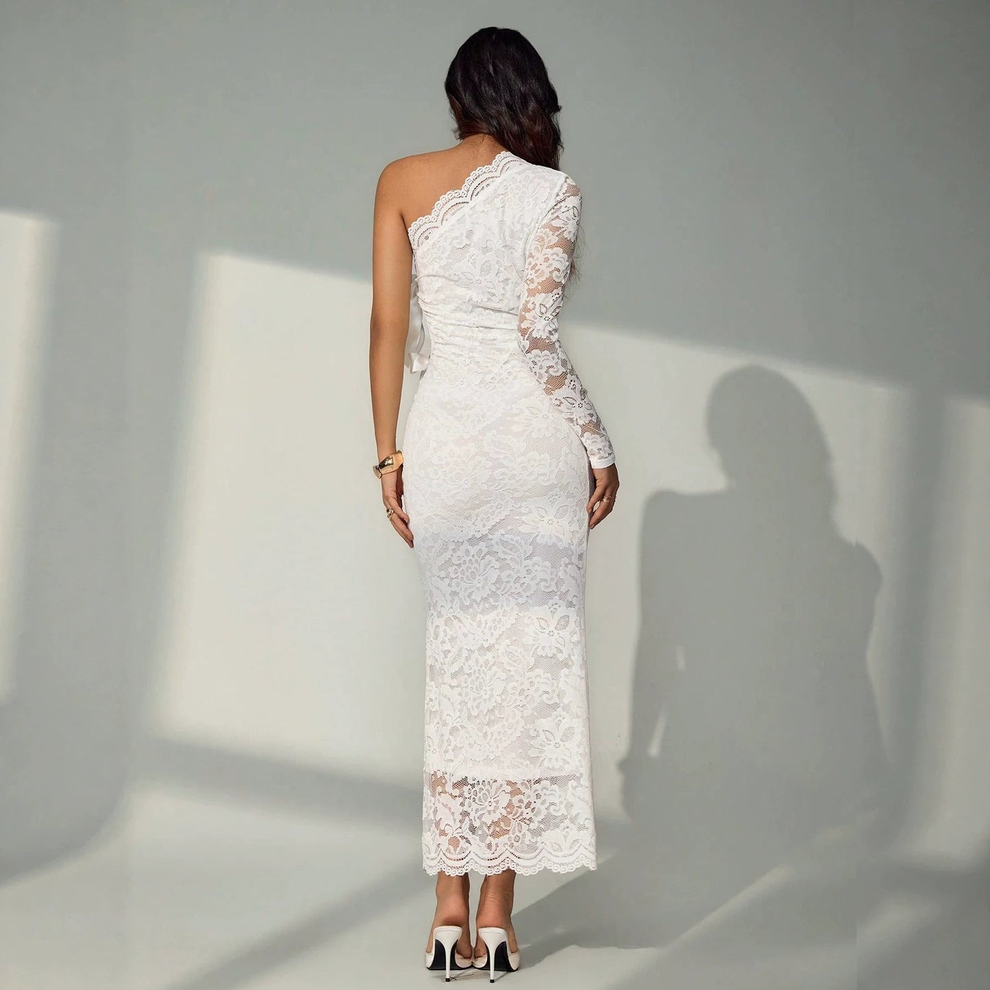 Summer Lace Sexy Cutout Asymmetric Cross Shoulder Bag Hip Dress