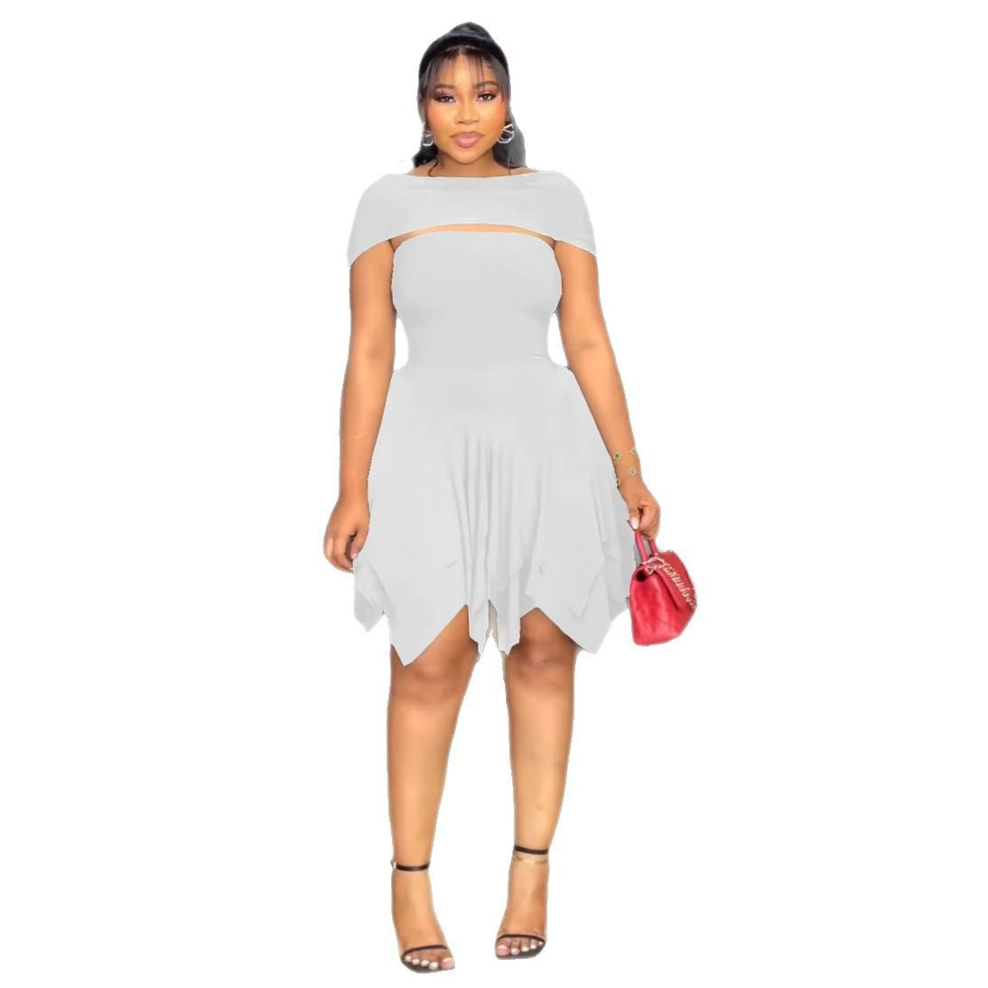 Women Elegant Irregular Asymmetric Double Layer Waist Tube Top Elastic Dress