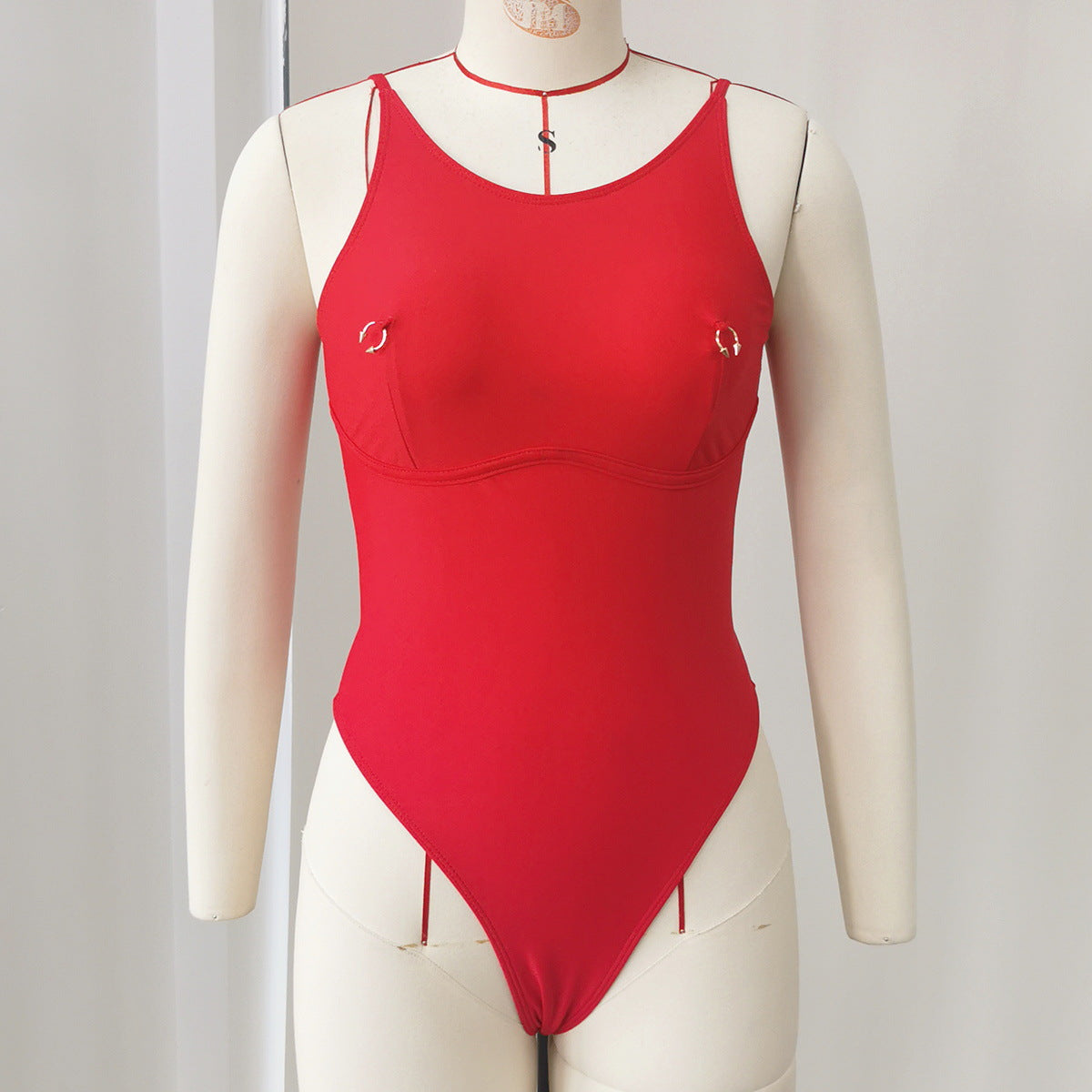 Solid Color Backless Personality One Piece Swimsuit Women Triangle High Slit Swimsuit
