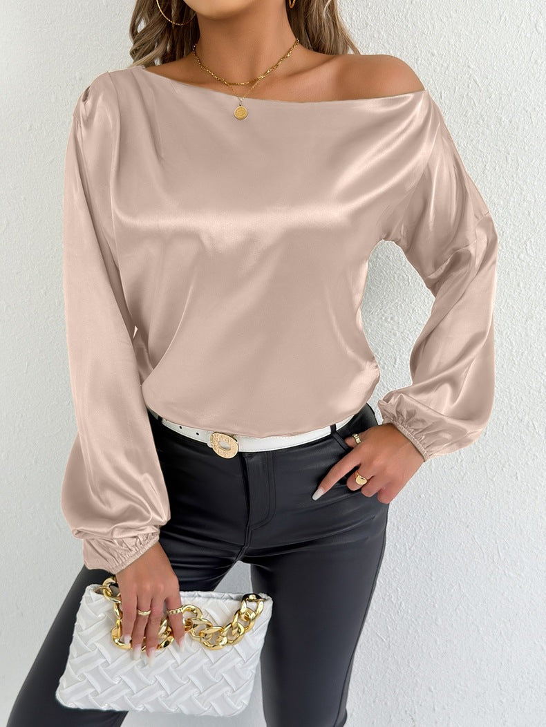 Women Clothing Summer Satin Shirt White Women Long Sleeve Satin Shirt
