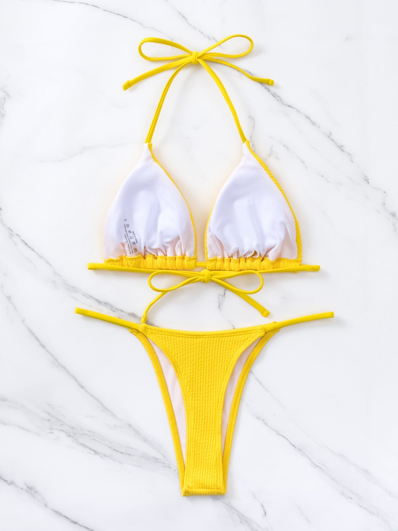 Bikini Thread Fabric Solid Color Triangle Cup Lace up Sexy Bikini Swimsuit for Women