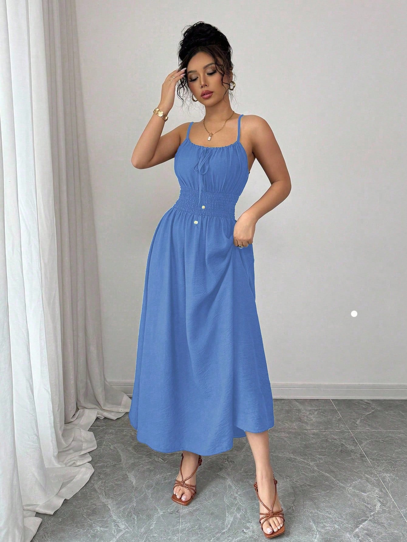 Design Tube Top Sleeveless Pleated Waist Solid Color Suspender Women Dress