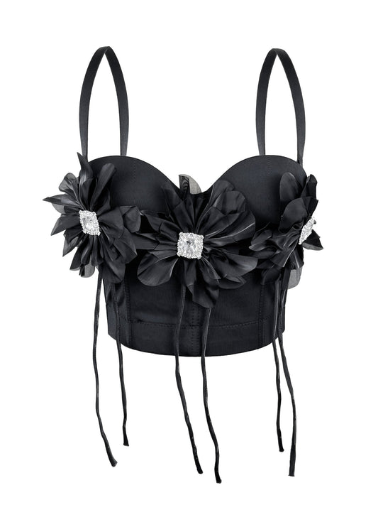 Handmade Floral Rhinestone Boning Corset Bra Slimming Slim Fit with Brassiere Pad Camisole Pure Want to Wear Boning Corset Top for Women