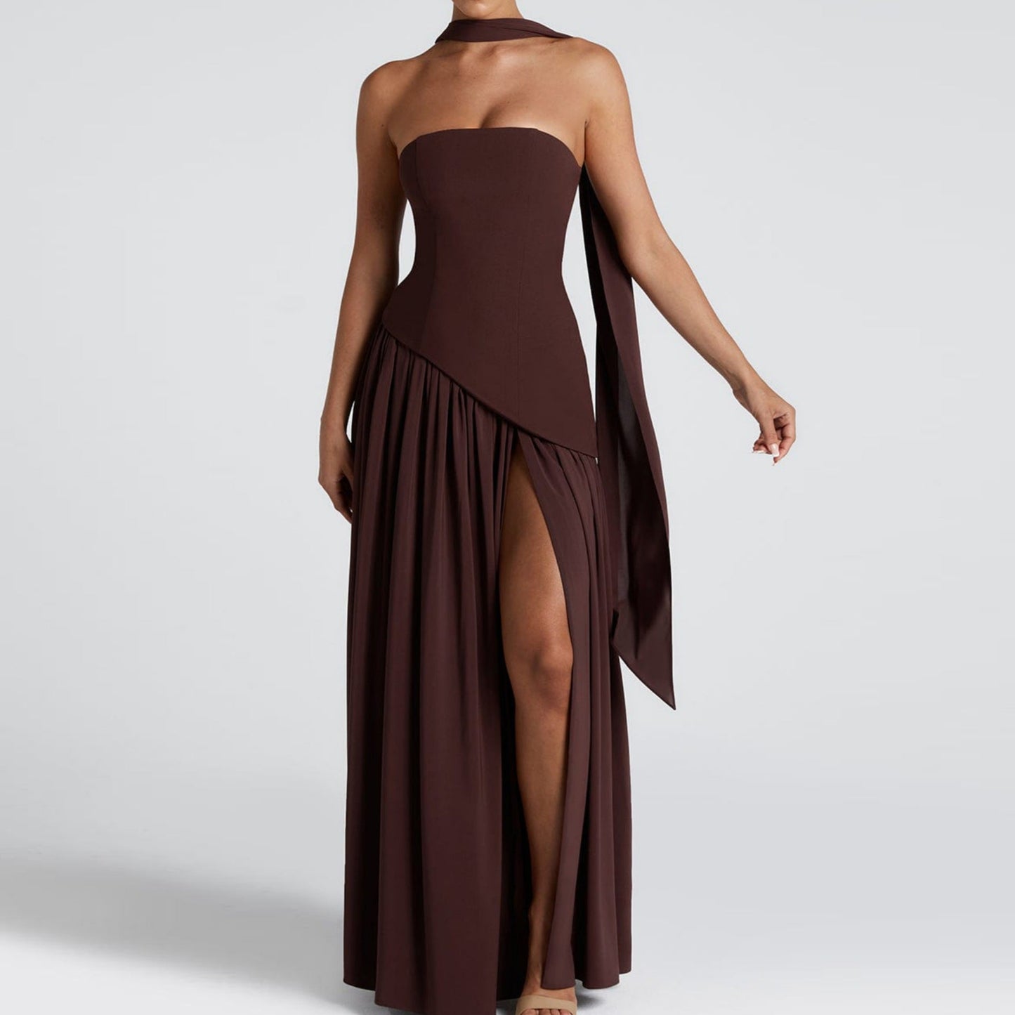 Summer Women Sexy Patchwork Backless Tube Top Solid Color Split Dress