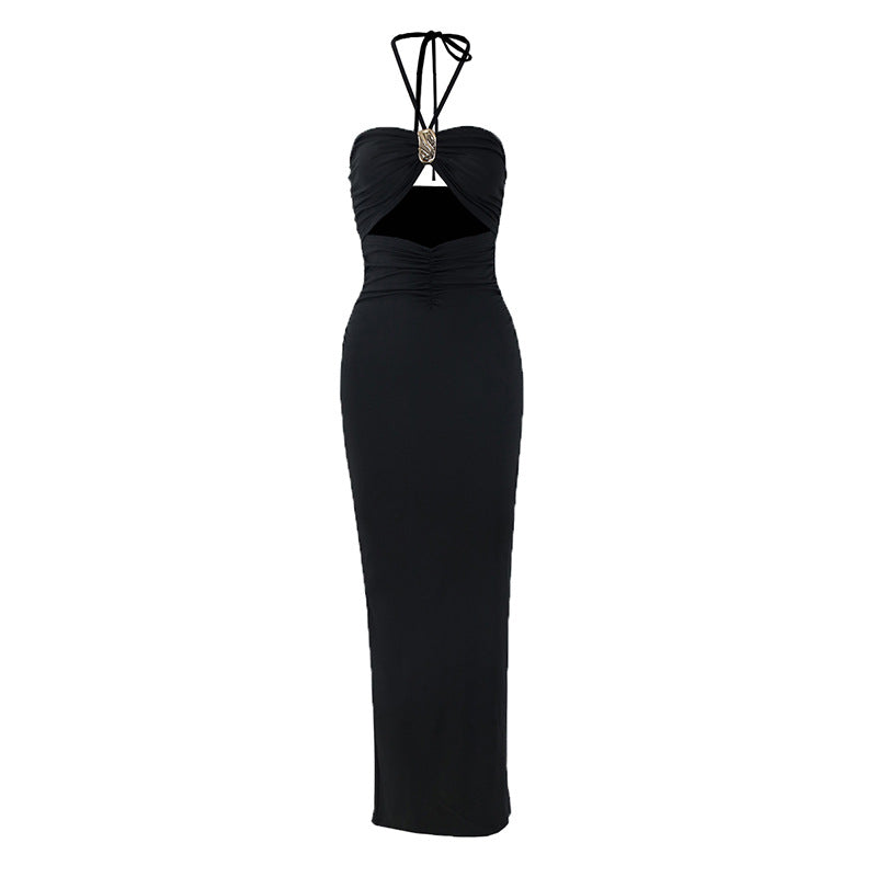 Summer Sexy Halter Three Dimensional Decoration Hollow Out Cutout Backless Leg Exposed Dress Women Clothing