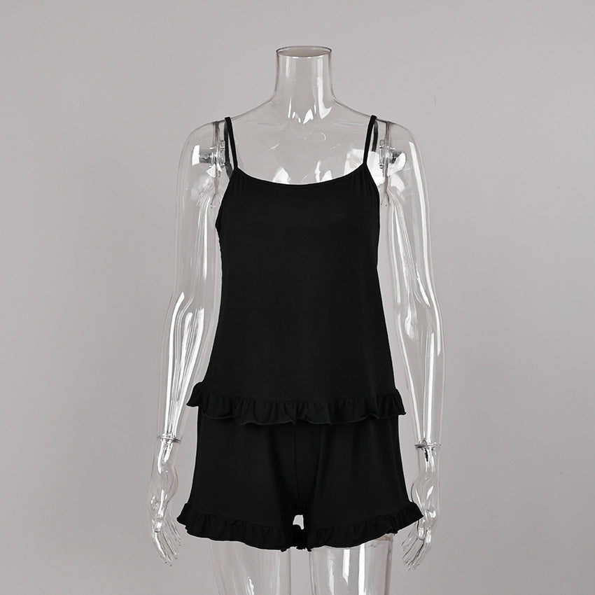 Knitted Modal Vest Top Wooden Ear Shorts Two Piece Soft Pajamas Home Wear