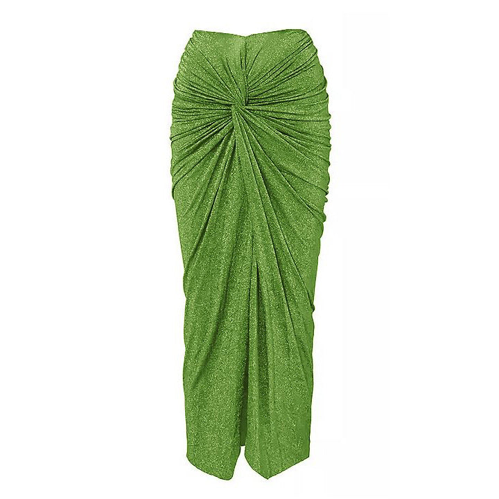 Solid Color Advanced Halter Shiny Surface One Piece Swimsuit Women