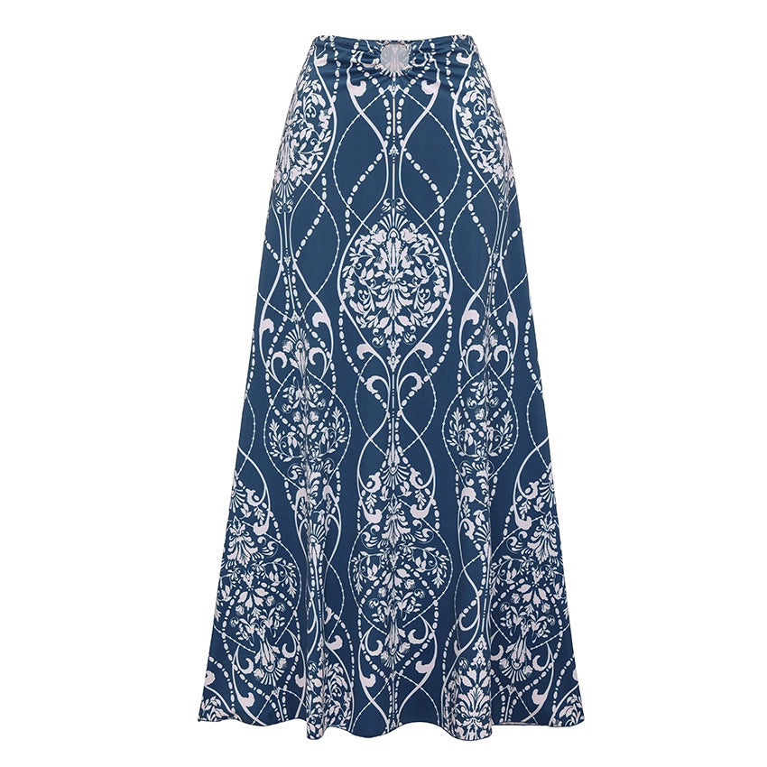Swimsuit Ethnic Print One Piece Swimsuit Women Skirt