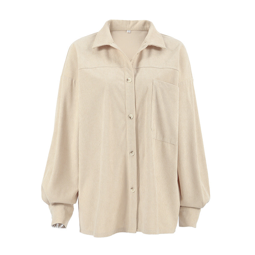 Autumn Winter Classic Retro Loose Minimalist Collared Long Sleeve Shirt Casual Shirt for Women
