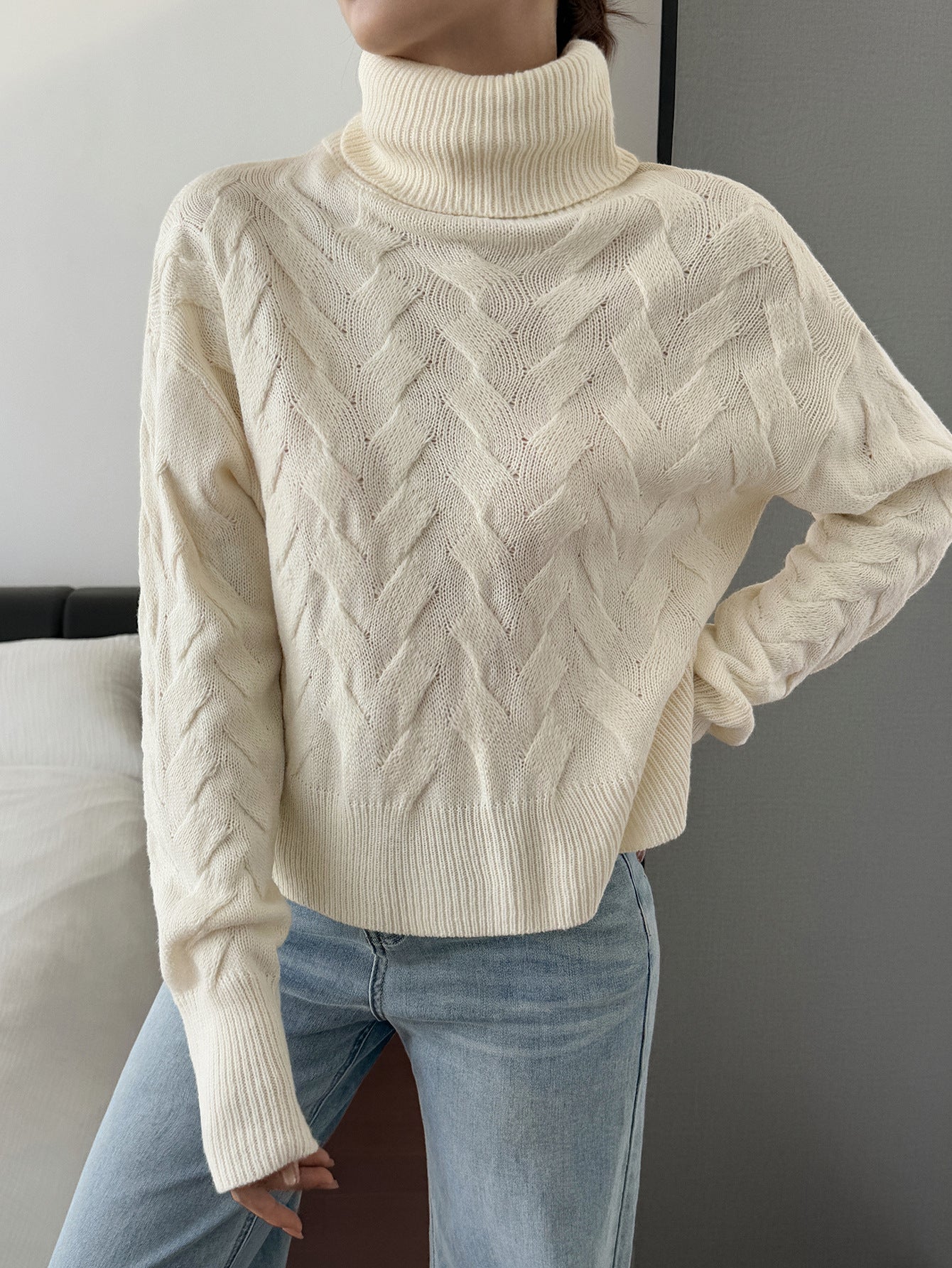 Women Clothing Autumn Winter Casual Solid Color Wool Long Sleeve Sweaters