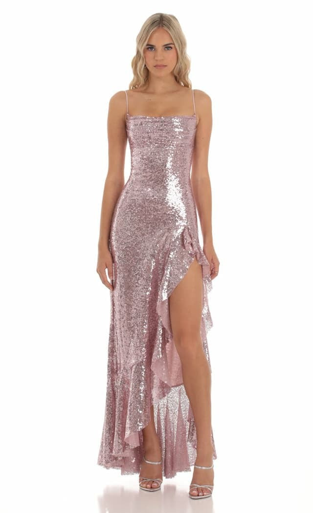 Sequin Sling Dress Split Host Cocktail Sexy Prom Evening Dress Women