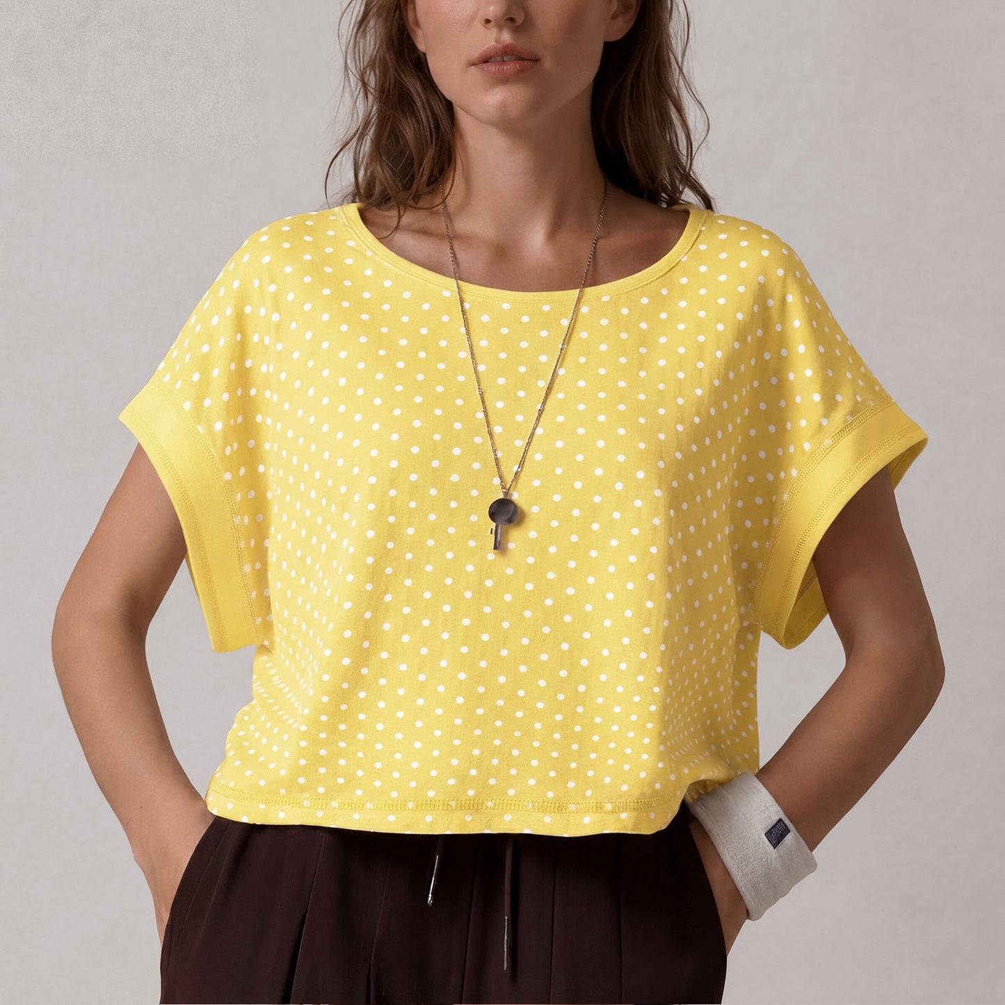 Hollow Out Cutout Polka Dot Lazy Relaxed Loose Exercise Blouse Women Breathable Training Short Sleeve Workout Yoga Top