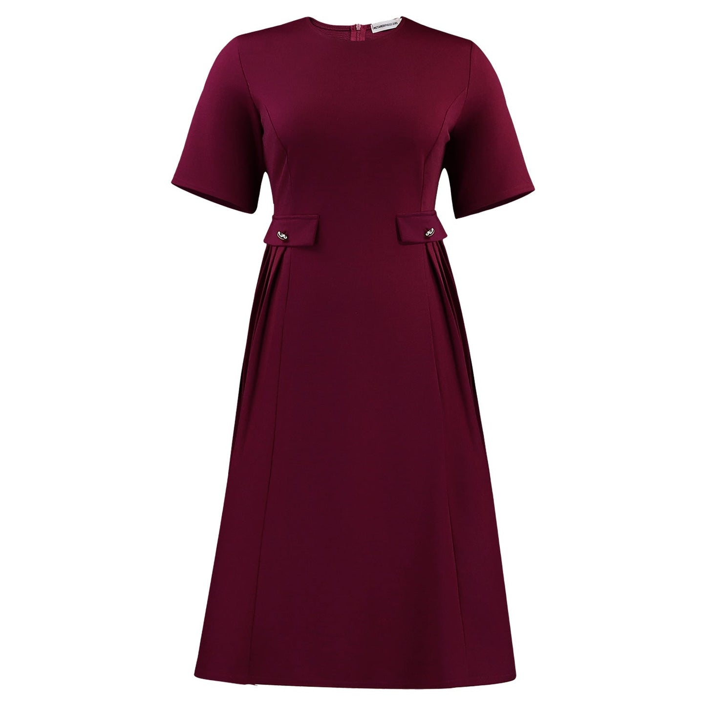 Women Wear Summer round Neck Short Sleeve Elegant Solid Color Midi Dress