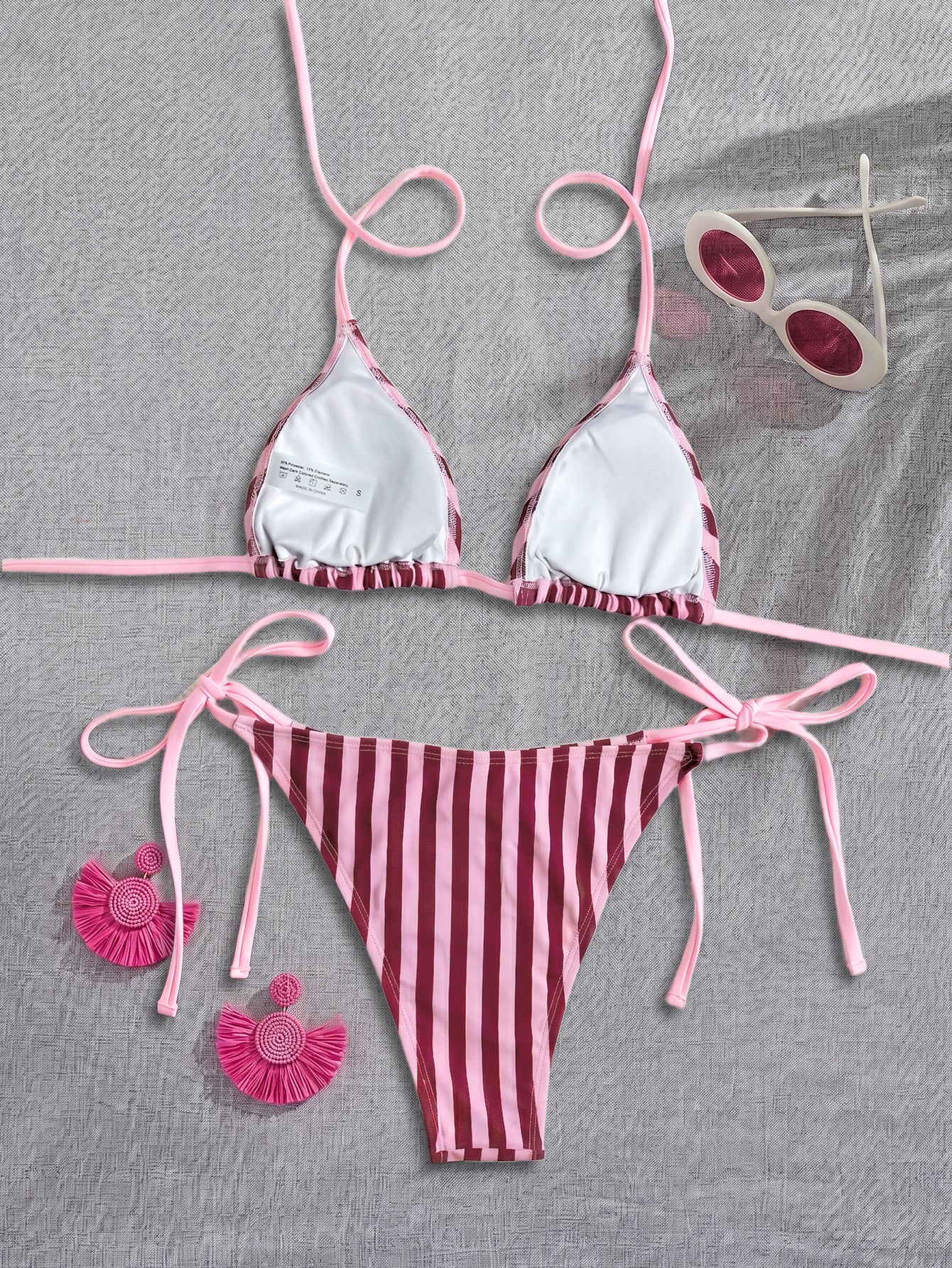Women Striped Printed Bikini Halter Strap Sexy Split Bikini Seaside Swimwear