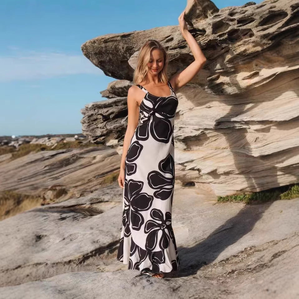 Summer Cami Dress Printed Irregular Asymmetric Ruffled Hem Dress