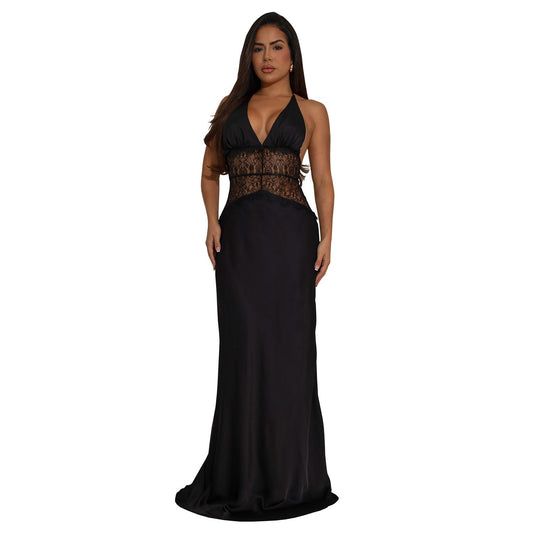 Women Wear Sexy Lace V neck Stitched Backless Dress Women
