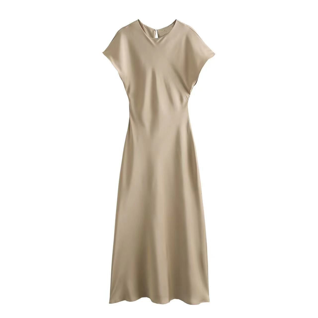 Satin Dress Satin Sleeveless Dress Casual Solid Color V neck Silk Satin Midi Dress