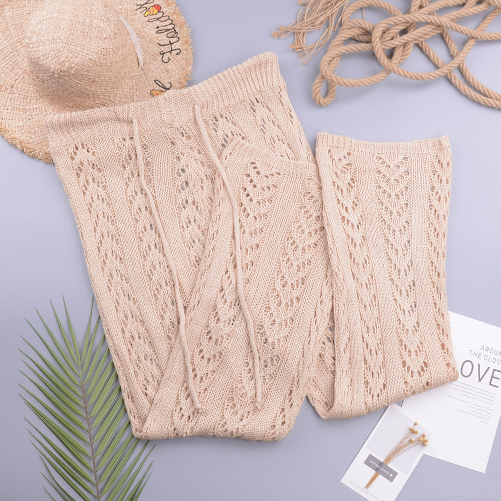 Hollow Out Cutout Out Hand Crochet Loose Wide Trousers Vacation Beach Pants Trousers