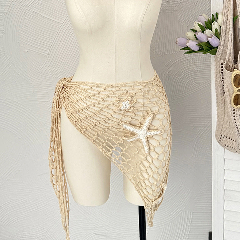 Summer Hollow Out Cutout Starfish Hand Crocheting Beach Triangle Shawl Sexy Fishnet Sunscreen Beach Towel