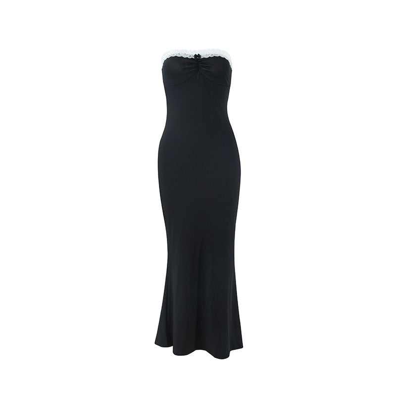 Women Clothing Summer Sexy Lace Stitching Wrapped Chest Dress