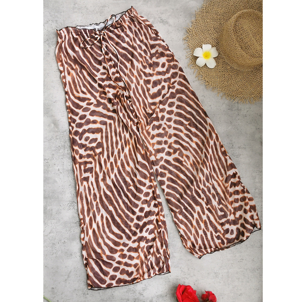 Women Three Point Bikini Mesh Trousers Leopard Print Printed Sexy Backless Split Swimsuit