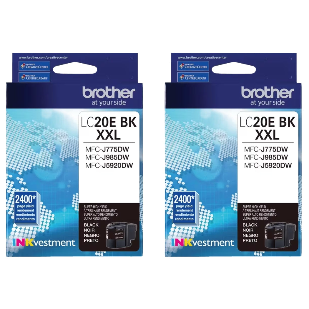 New, Pre-Owned - Brother LC20E Extra High Yield Black Ink Cartridge, 2-Pack