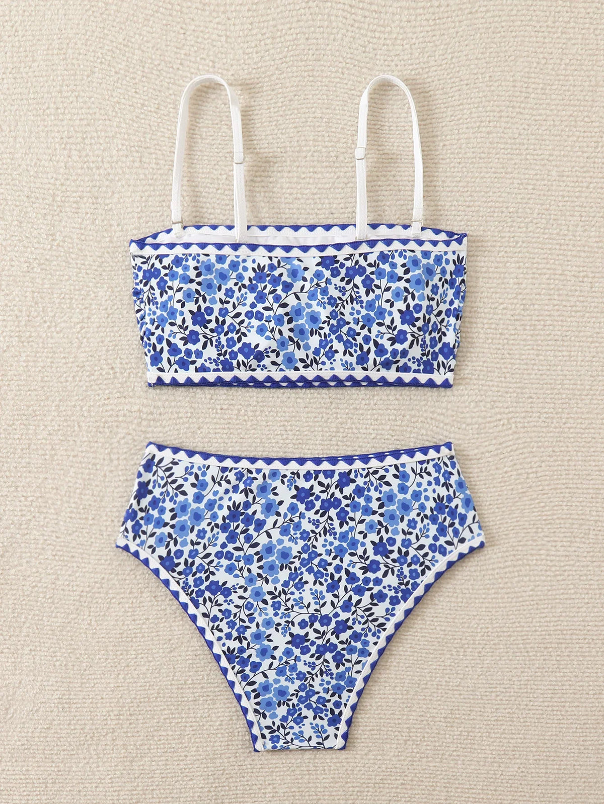 Sexy High Waist Bikini 2024 Floral Bandeau Swimsuit Female Swimwear Women Thong Bikinis Set Bather Beachwear Bathing Suit Pool