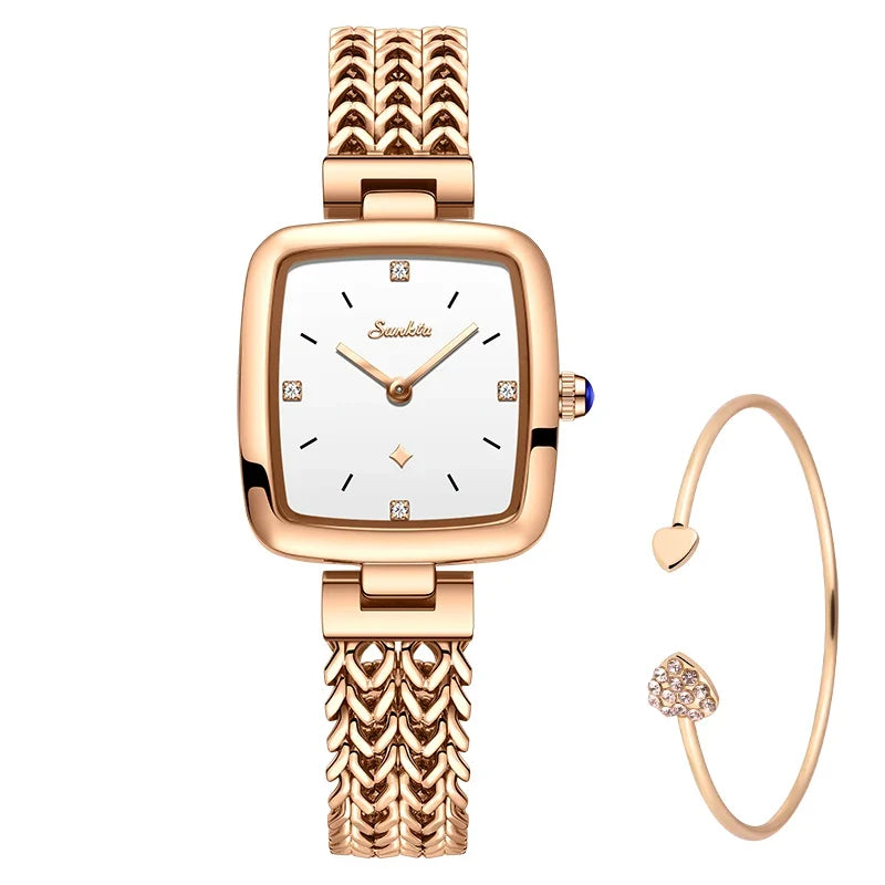 Women's Square Quartz Watch with Braided-Link Bracelet