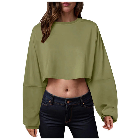 🧘♀️ Women’s Long Sleeve Loose-Fit Crop Top
