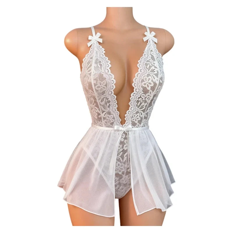 See Through Deep V Sexy Underwear Women One-piece Exotic Costumes Bodysuit Desire Night Erotic Sexua Temptation Hot Dress Set