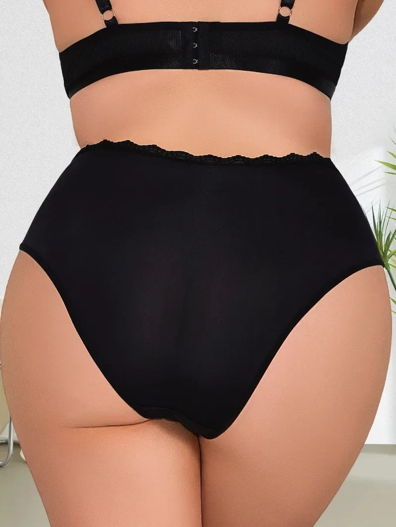 1pcs Plus Size 1XL-4XL Mid Waist Sexy Lace Lady Briefs Underwear Solid Floral Panties Breathable Comfortable Sexy Lingerie