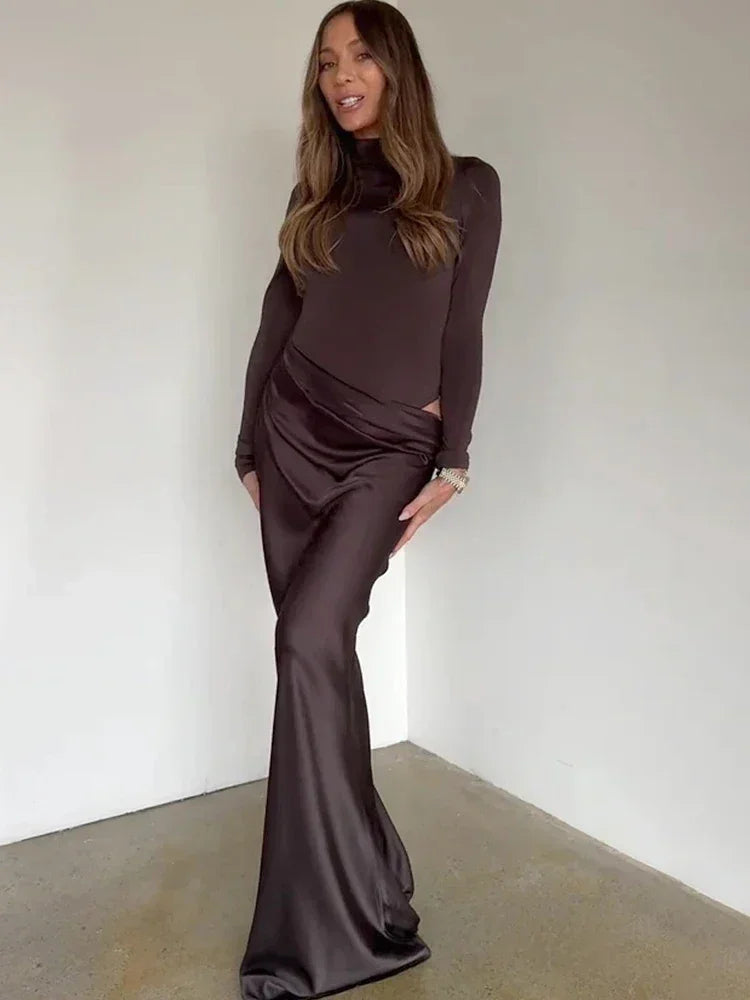 JULISSA MO Satin Sexy Hollow Out Women Maxi Dress Black Sleeveless High Waist Dress Female Autumn Skinny Elegant Party Clubwear