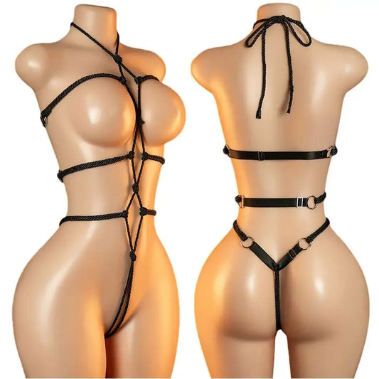 Women's Sexy Lingerie Erotic Backless Hanging Neck SM Bodysuit See Through Bra Lingerie Set Cosplay Hot Ultra-Thin Body Suit