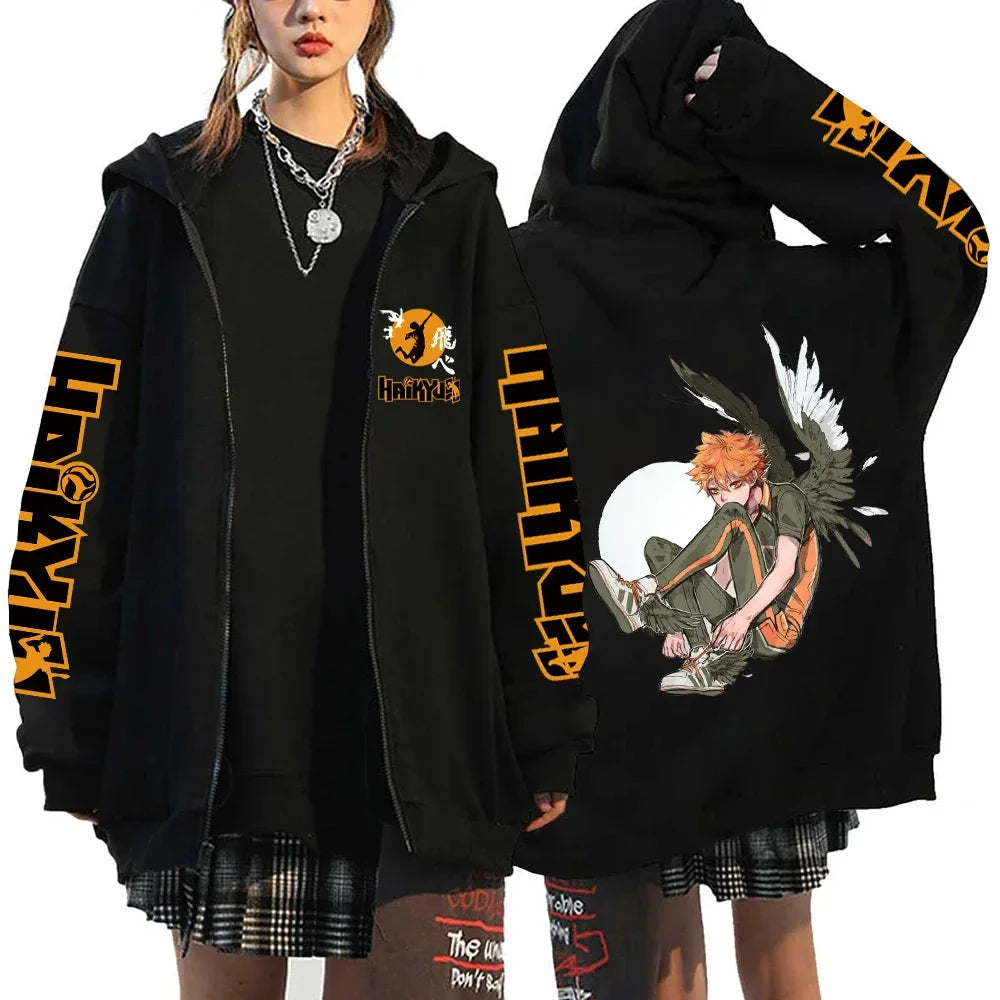 š Haikyuu!! Karasuno High School Zip-Up Hoodie ā Unisex Anime Streetwear