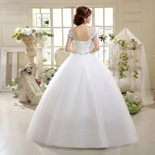 Plus size Vestidos De Novia Real Photo Red pure White Lace O-neck Sequins Wedding Dresses Cheap Princess Bride Gowns Frock HS587